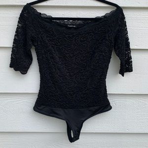 Off The Shoulder BEBE Lace Bodysuit